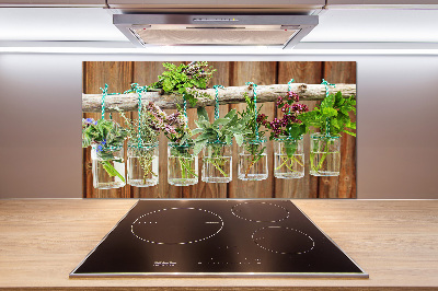 Cooker splashback Herbs in jars