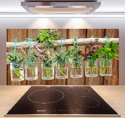 Cooker splashback Herbs in jars