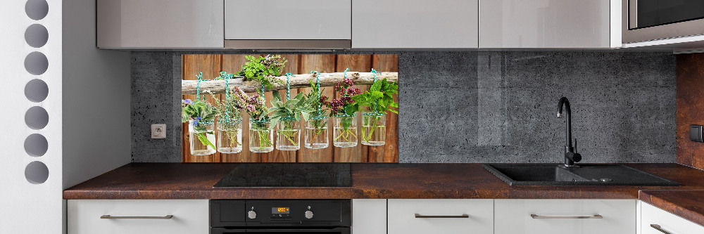 Cooker splashback Herbs in jars