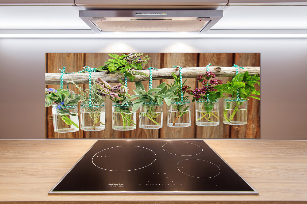 Cooker splashback Herbs in jars