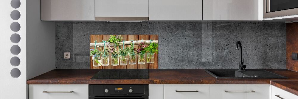 Cooker splashback Herbs in jars