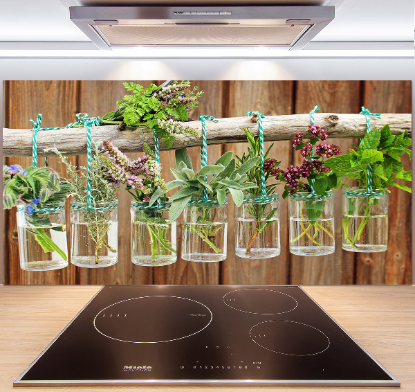 Cooker splashback Herbs in jars