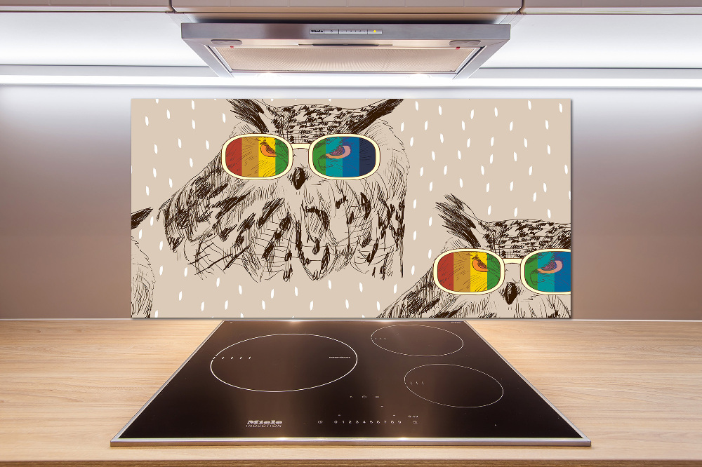 Kitchen splashback Owls with glasses