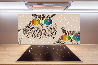 Kitchen splashback Owls with glasses