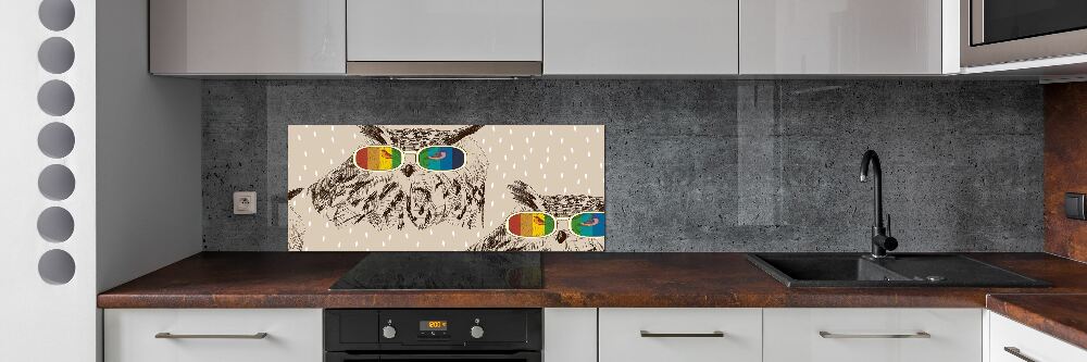 Kitchen splashback Owls with glasses