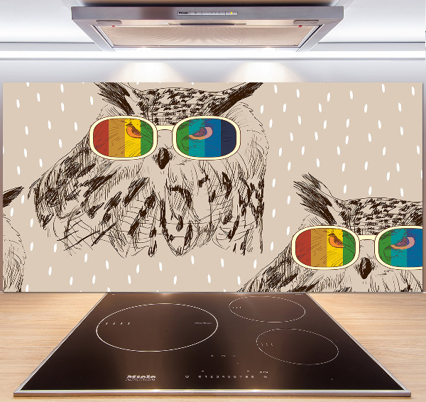 Kitchen splashback Owls with glasses