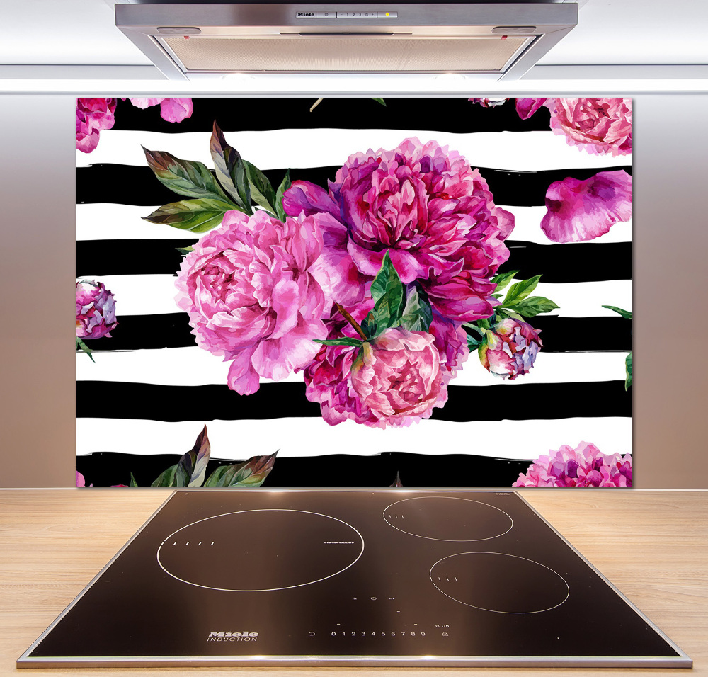 Cooker splashback Pink peonies