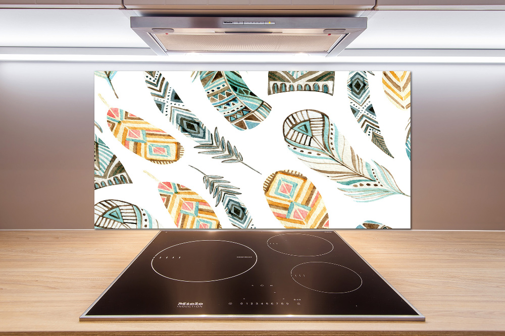 Cooker splashback Ethnic feathers