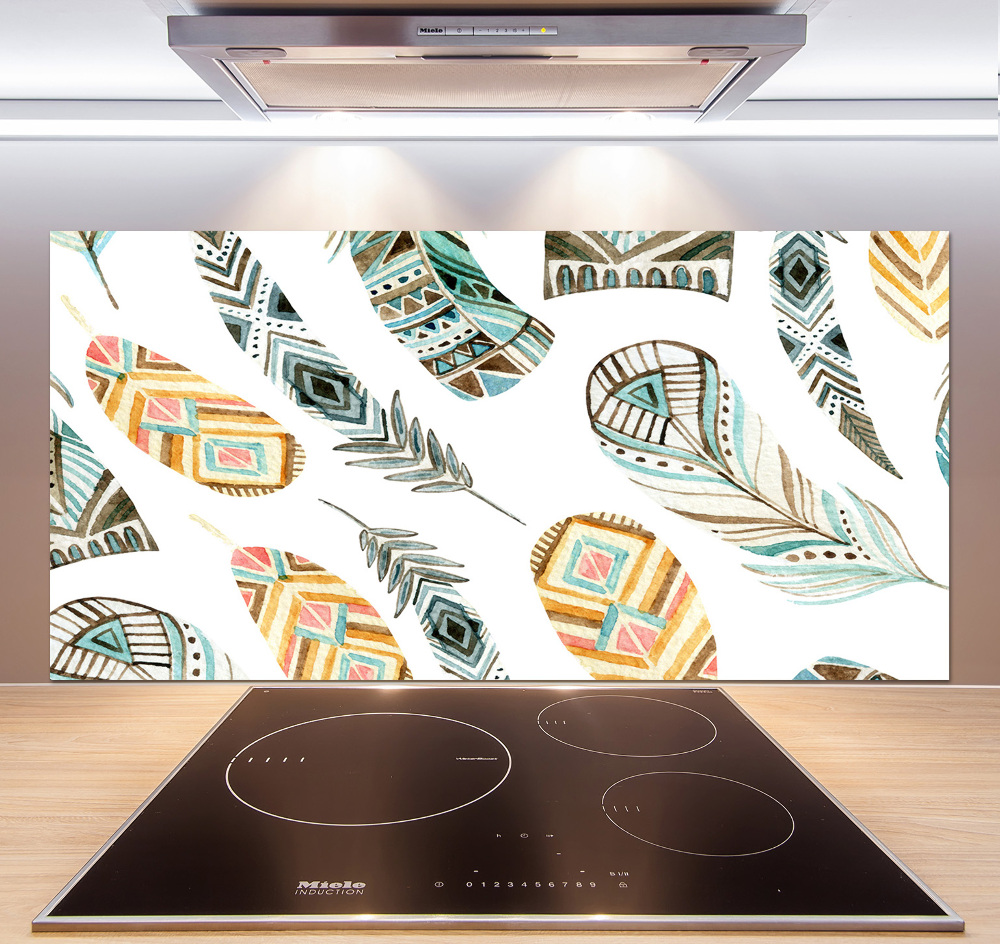 Cooker splashback Ethnic feathers