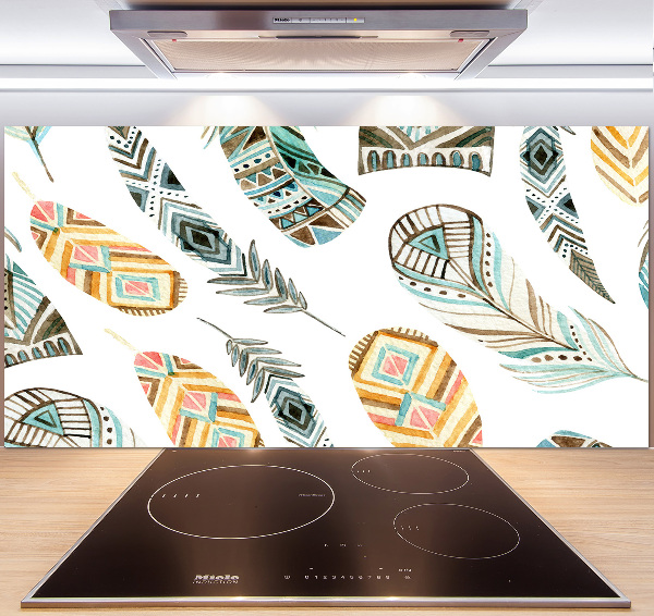 Cooker splashback Ethnic feathers