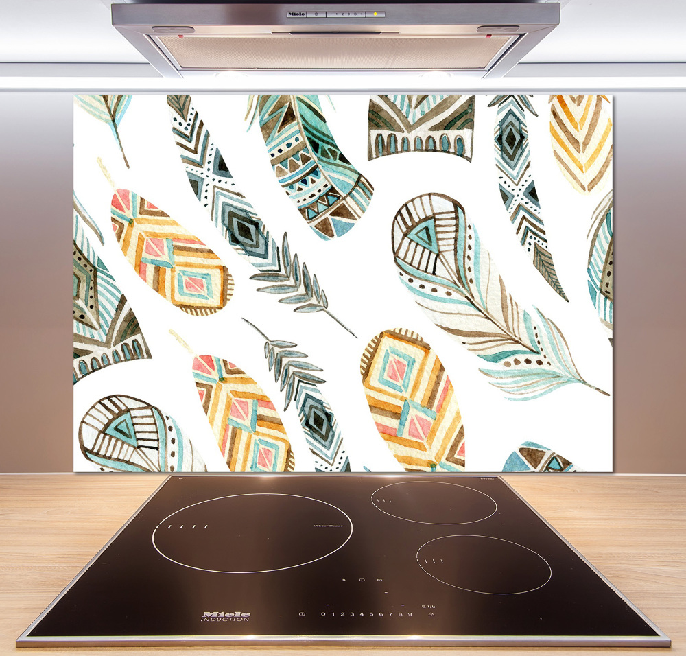 Cooker splashback Ethnic feathers