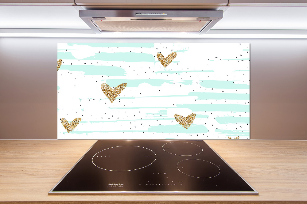 Cooker splashback Golden hearts