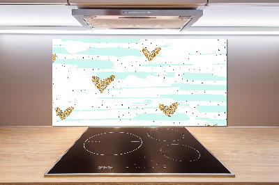 Cooker splashback Golden hearts