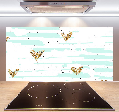 Cooker splashback Golden hearts