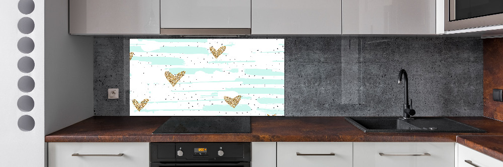 Cooker splashback Golden hearts