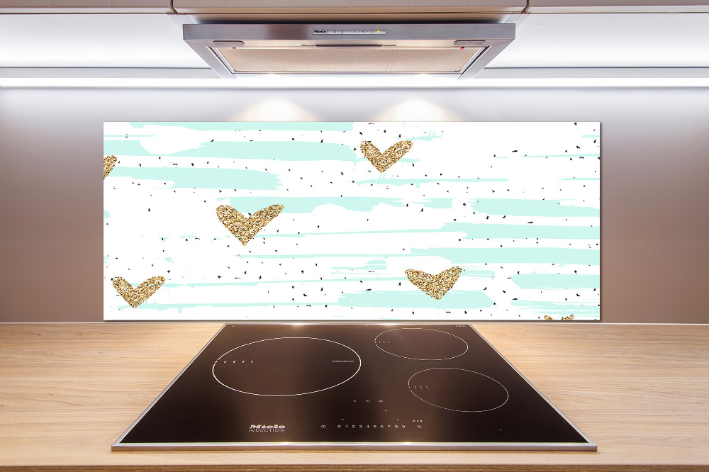 Cooker splashback Golden hearts