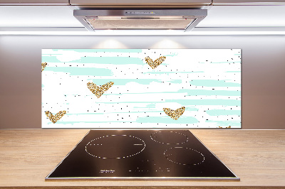 Cooker splashback Golden hearts