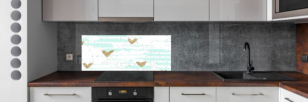 Cooker splashback Golden hearts