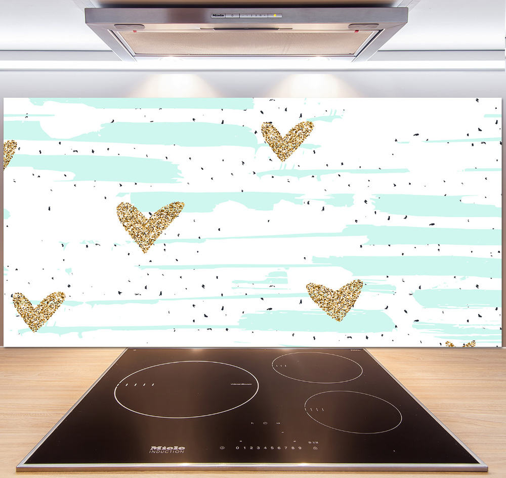 Cooker splashback Golden hearts