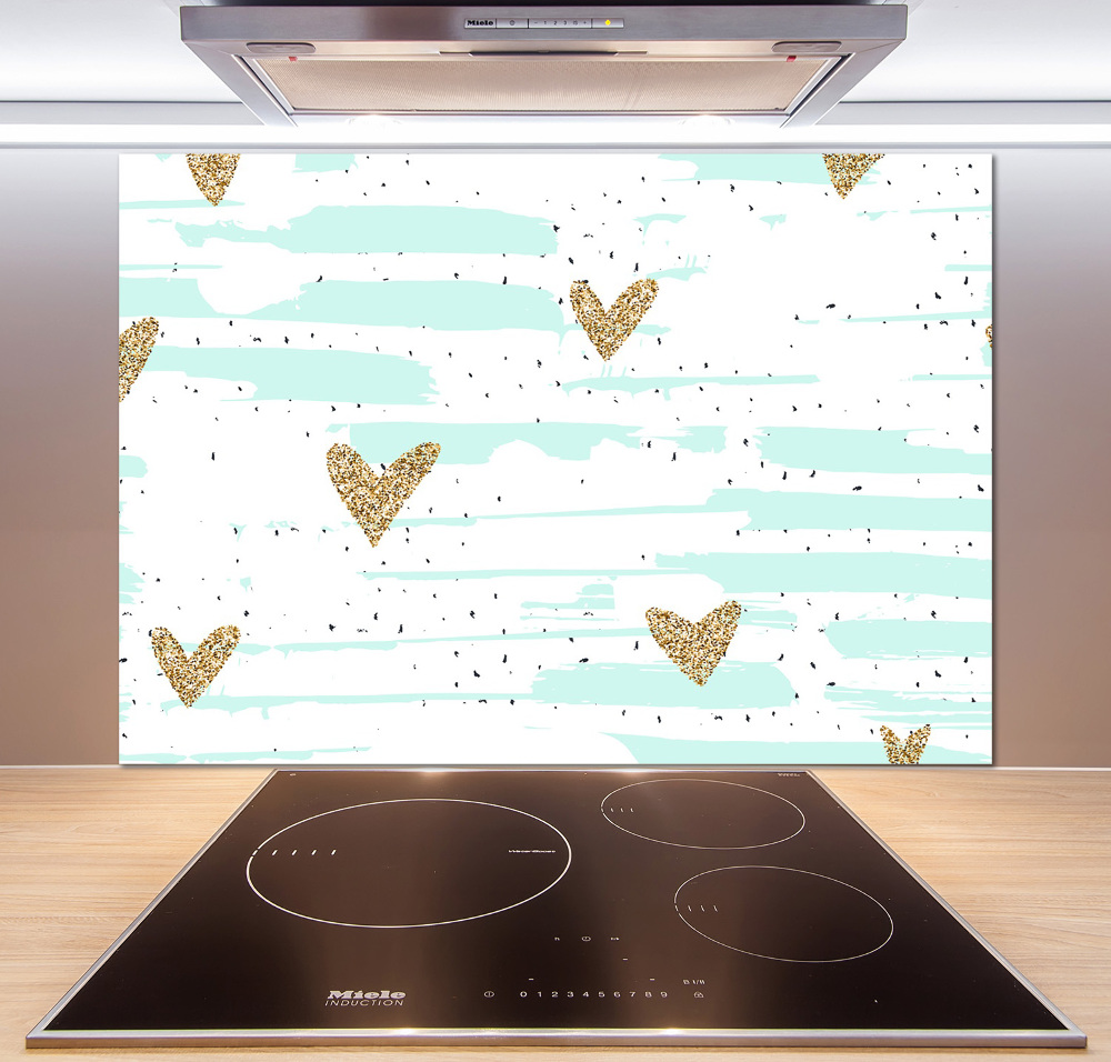 Cooker splashback Golden hearts