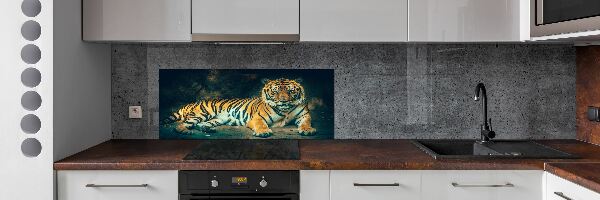 Cooker splashback Tiger in a cave