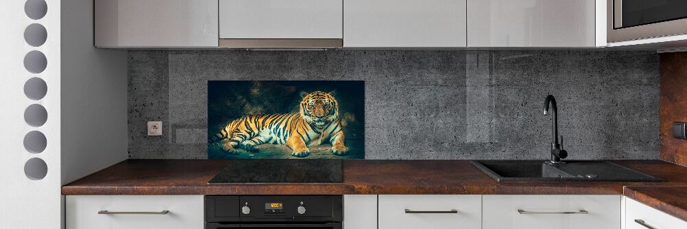 Cooker splashback Tiger in a cave