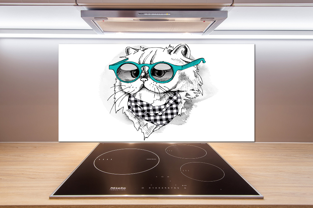 Cooker splashback Cat with glasses