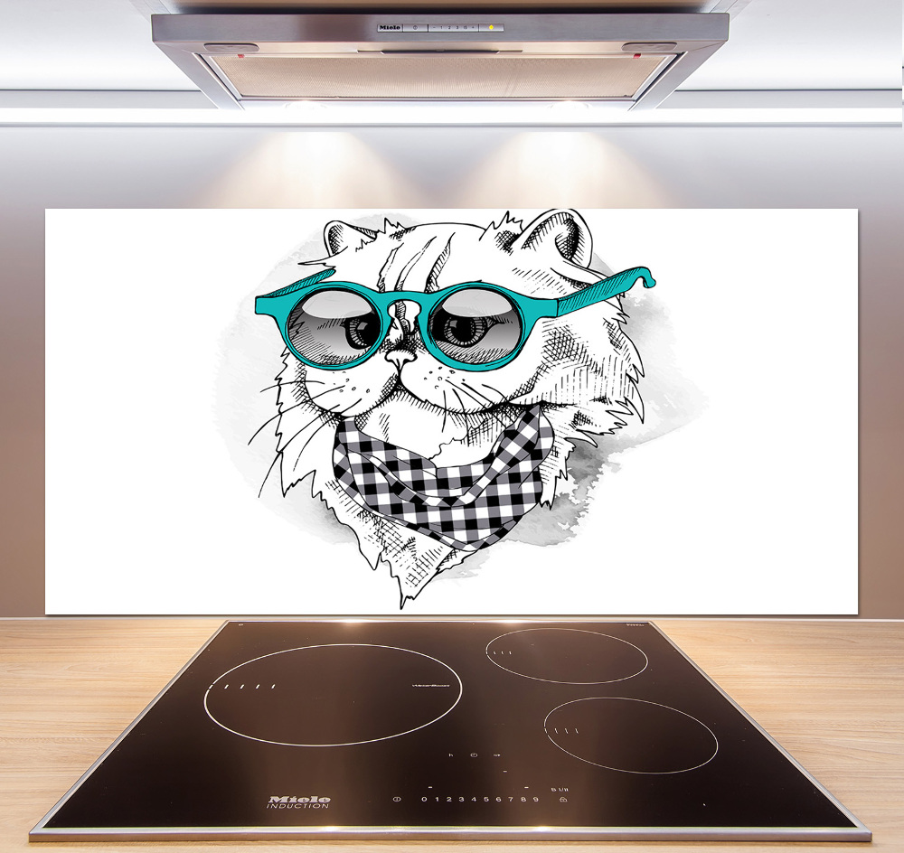 Cooker splashback Cat with glasses