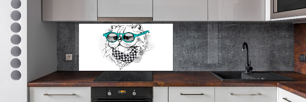 Cooker splashback Cat with glasses