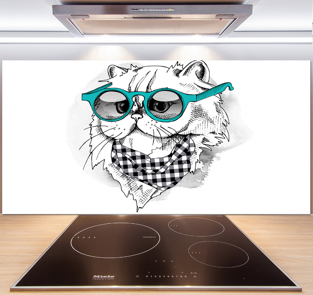 Cooker splashback Cat with glasses