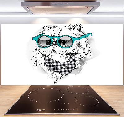 Cooker splashback Cat with glasses