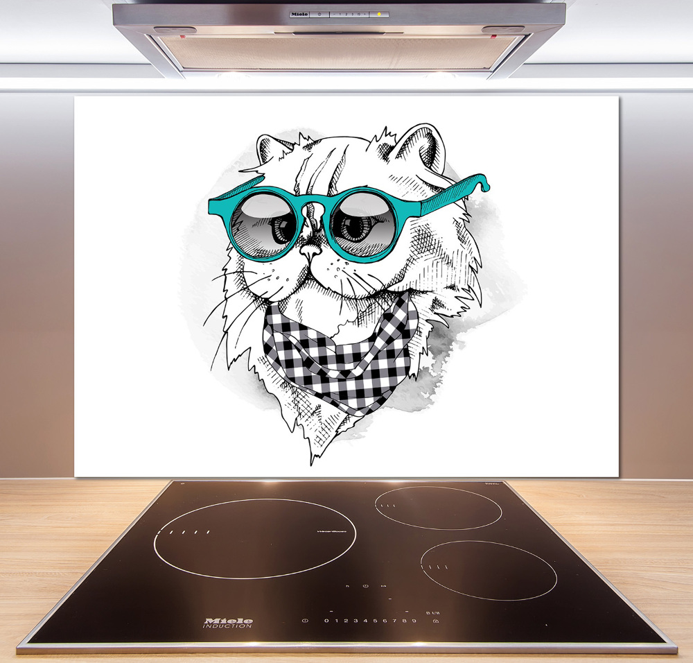 Cooker splashback Cat with glasses