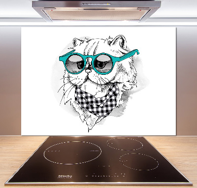 Cooker splashback Cat with glasses