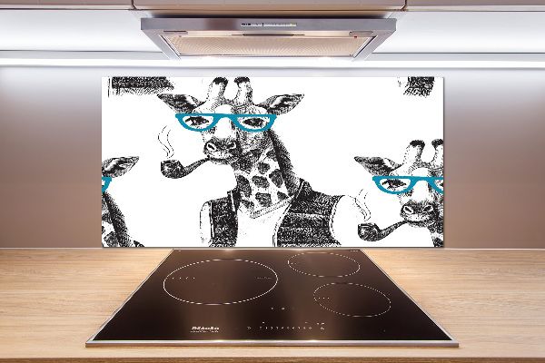 Glass splashback Giraffe with glasses