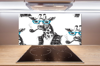 Glass splashback Giraffe with glasses