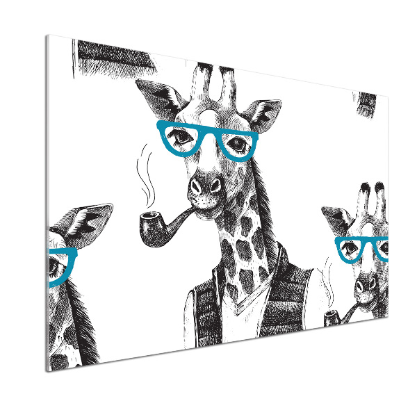 Glass splashback Giraffe with glasses