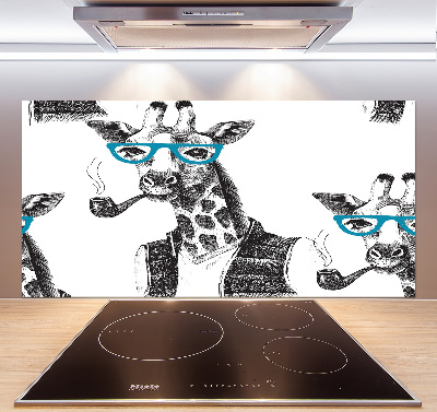 Glass splashback Giraffe with glasses