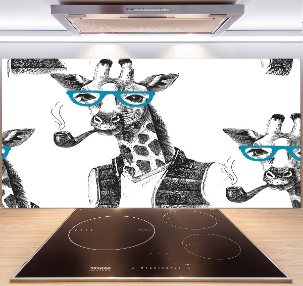 Glass splashback Giraffe with glasses