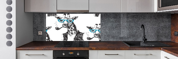 Glass splashback Giraffe with glasses