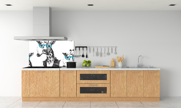 Glass splashback Giraffe with glasses