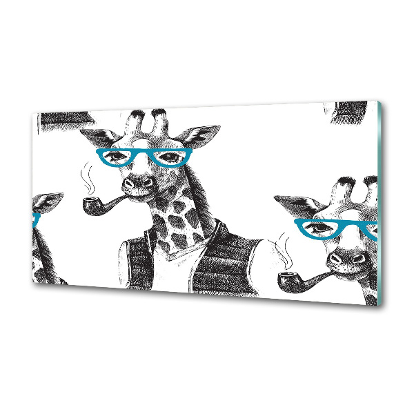 Glass splashback Giraffe with glasses