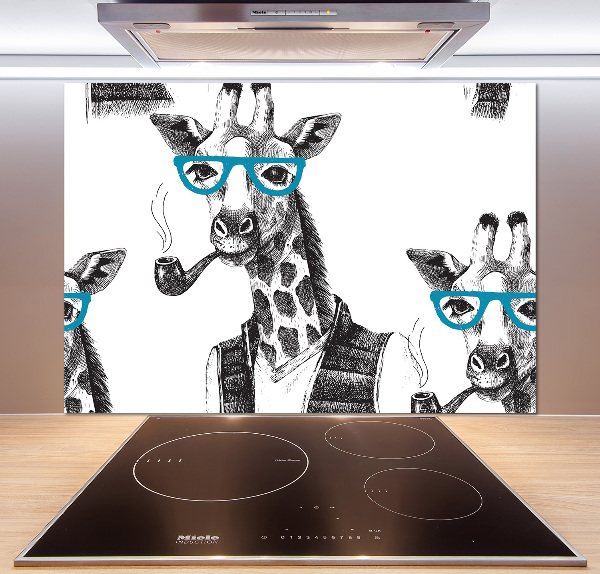 Glass splashback Giraffe with glasses