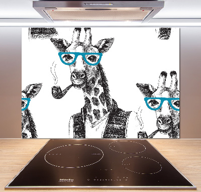 Glass splashback Giraffe with glasses