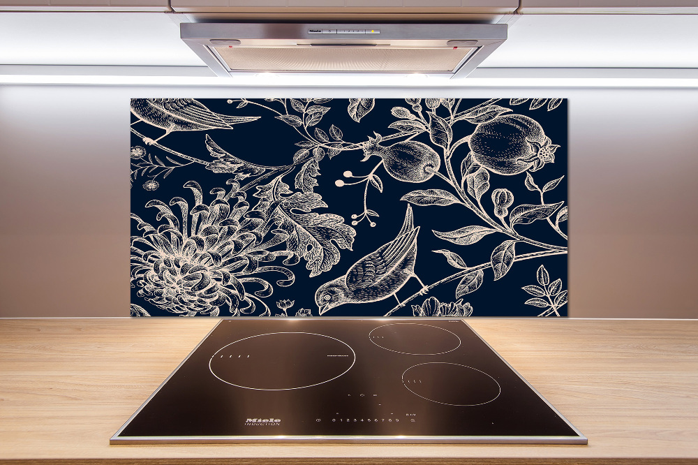 Cooker splashback Flowers and birds