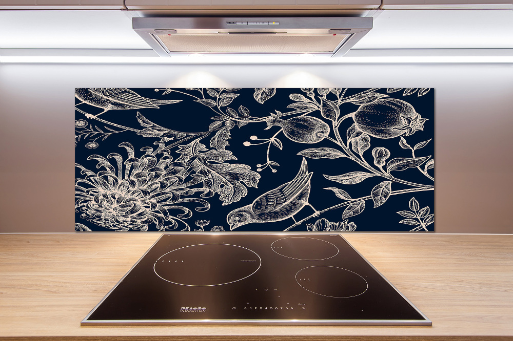 Cooker splashback Flowers and birds