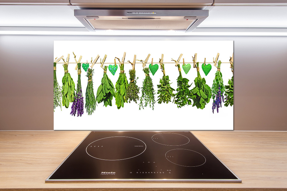 Cooker splashback Herbs on a string