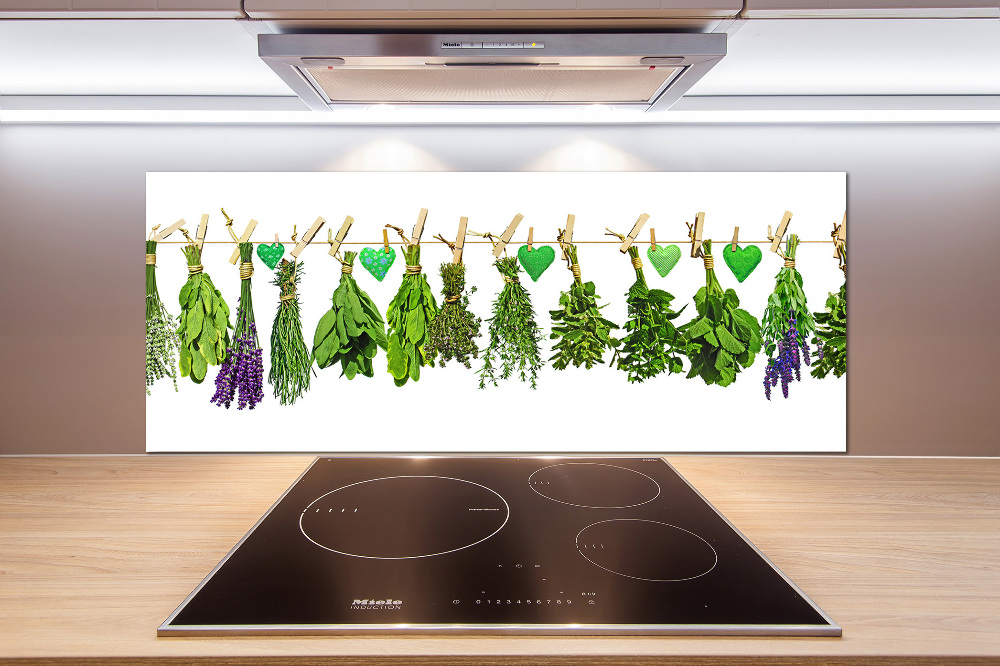 Cooker splashback Herbs on a string