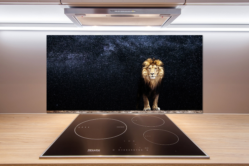 Cooker splashback Lion against the backdrop of the stars