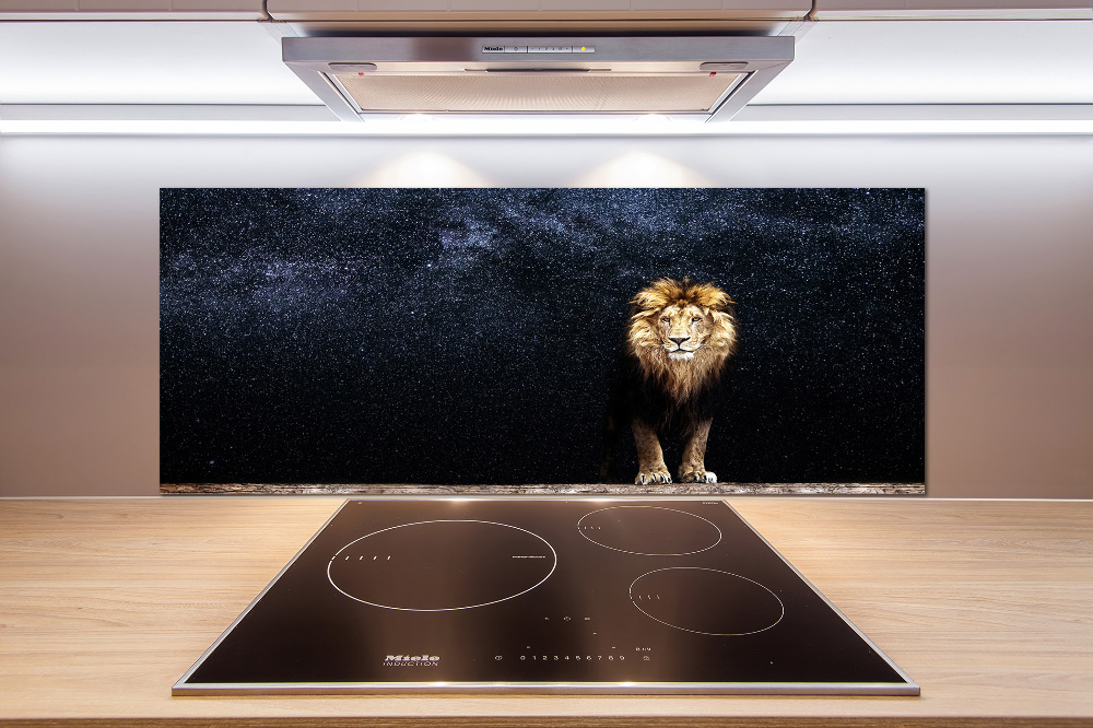 Cooker splashback Lion against the backdrop of the stars