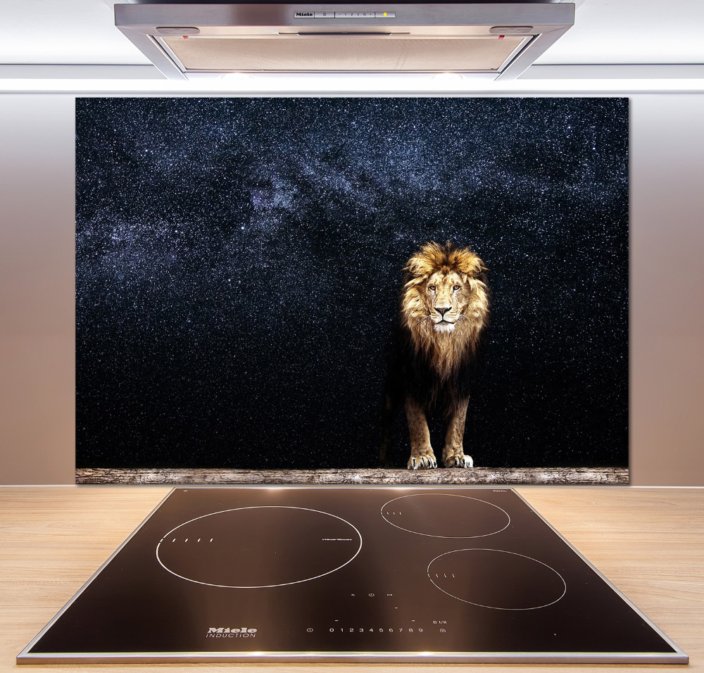 Cooker splashback Lion against the backdrop of the stars